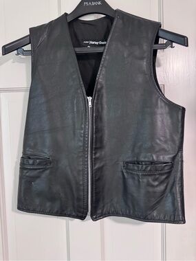 Vintage 70s Harley-Davidson Black Leather Zip-Up Motorcycle Vest